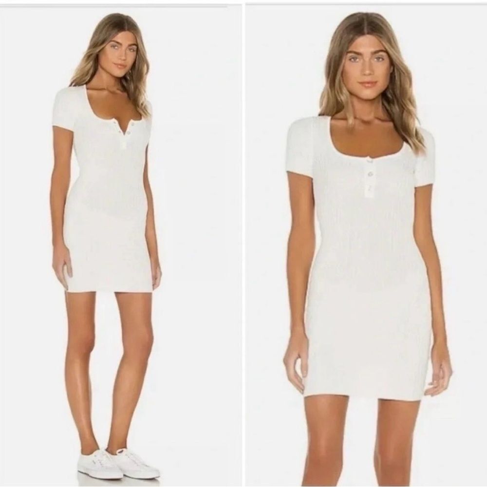 SUPERDOWN | Off White Ribbed Short Sleeve Dress Women’s Size Medium
